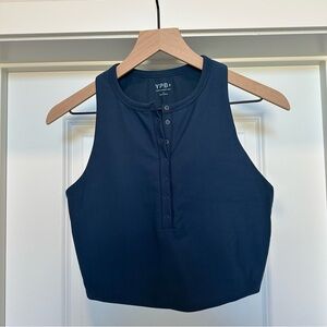 Abercrombie & Fitch YPB Navy sculptLUX Plunge Henley Slim Tank